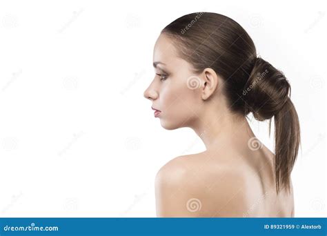 Beauty Female Portrait With Naked Shoulders Isolated On White Stock
