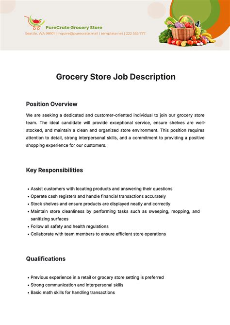 Free Grocery Store Job Description Template To Edit Online