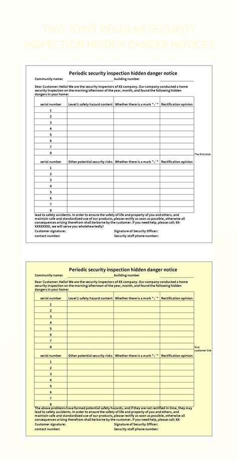 Two Joint Regular Security Inspection Hidden Danger Notices Excel