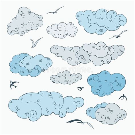 Clouds Set Stock Vector Illustration Of Etching Retro 55375648