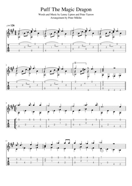 Puff The Magic Dragon Arr Peter Miklitz By Peter Paul Mary Sheet