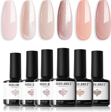 Modelones Gel Nail Polish Set Colors Nude Neutral Gel Polish Skin Tone Cashmere Pink Glitter