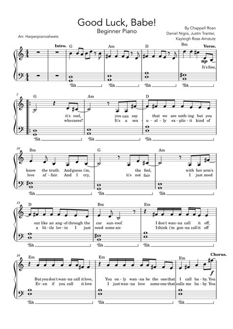 Good Luck Babe Arr Harperpianosheets By Chappell Roan Sheet Music For Piano Vocal Guitar