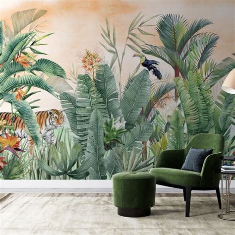 Tropical Forest Wallpaper Peel And Stick Jungle Wall Mural Etsy UK