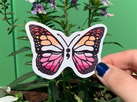 Lesbian Butterfly Pride Sticker Semicolon Butterfly Sticker Mental Health Awareness End The