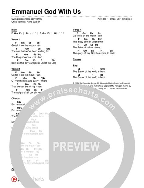 Emmanuel God With Us Chords Pdf Chris Tomlin Anne Wilson Praisecharts