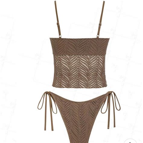 Brown Bikini Set With Tie Bottoms And Adjustable Depop