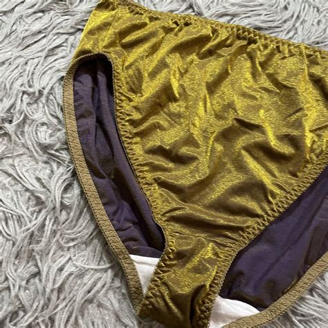 VTG Wet Look Liquid Gold Bikini Brief Panties Sz L La Gem