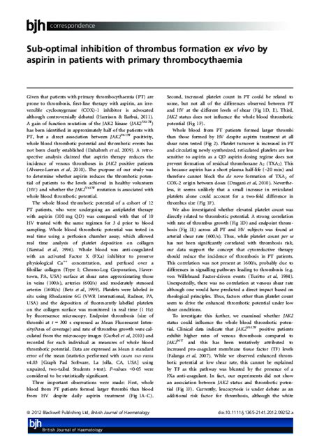 (PDF) Sub-optimal inhibition of thrombus formation ex vivo by aspirin ...