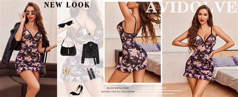 Avidlove Womens Lingerie Mesh Chemise Nightgown Floral Print Sexy Night Gowns Ruffle Babydoll