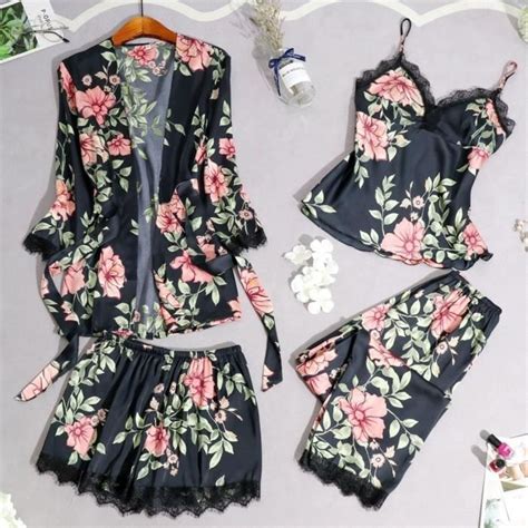 Lingerie sexy Pyjama en satin Chemise de nuit en dentelle Sous vêtements en soie Vêtements de