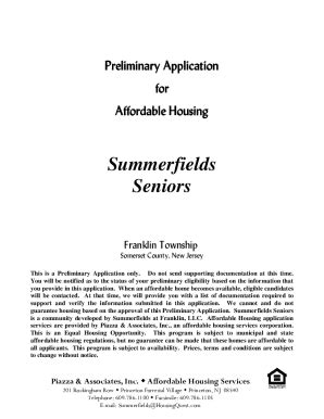 Fillable Online Preliminary Application For Rental Units For The