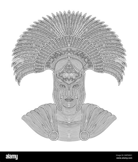 Spartan Warrior Commander Vintage Engraving Drawing Style Illustration