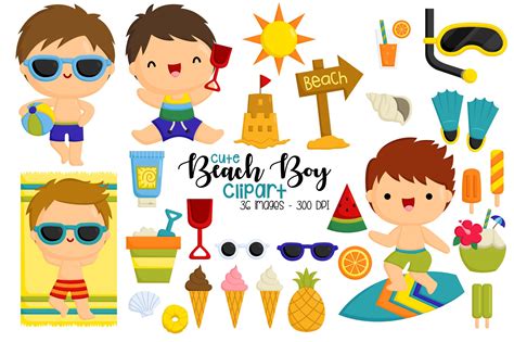 Cute Boy On Beach Kids Clipart Graphic By Inkley Studio · Creative Fabrica