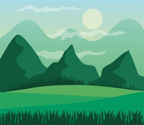 landscape of mountains and sun on green background vector design ...