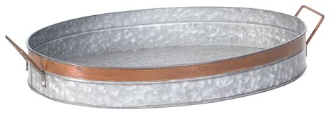 Galvanized Metal Oval Rustic Serving Tray With Handles