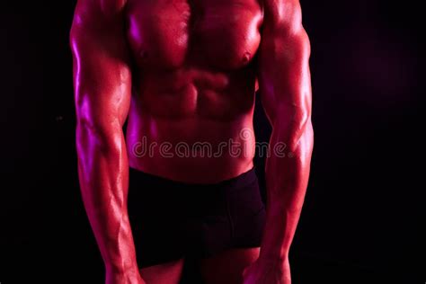 Man Professional Bodybuilder Athlete Naked Torso In Sports Isolated On Multicolored Background