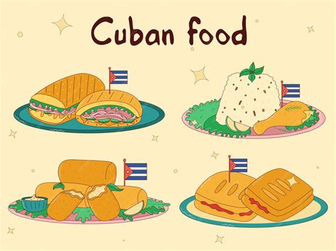 Premium Vector | Set of cuban food traditional cuban dish vector