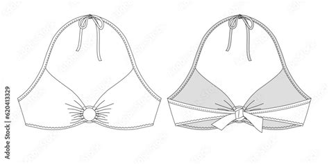 Hand Drawn Woman Bikini Technical Vector Drawing Template Sketch Flat Mock Up Recycled