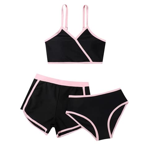Kiijoy Big Girls 3 Piece Swimsuit Sport Bikini Set Shorts Bathing