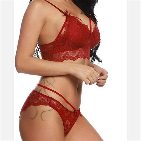 ExyFunShop Intimates Sleepwear Womensexy Lingerie Babydoll Bra Lace Bralette And Panty Set