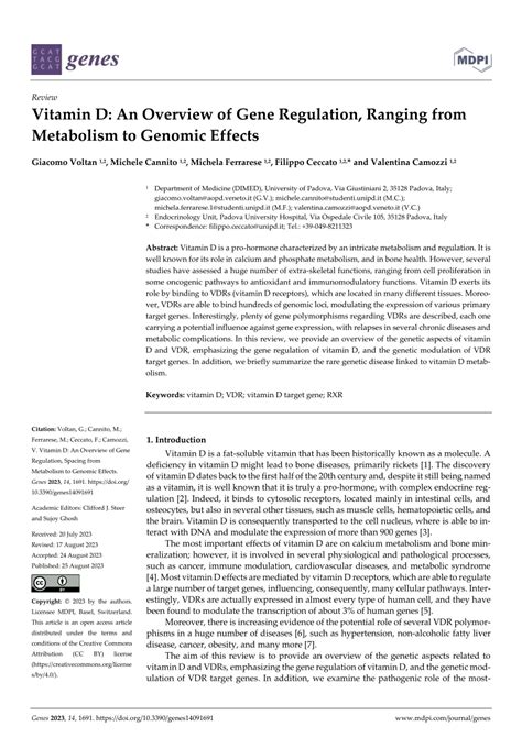 Pdf Vitamin D An Overview Of Gene Regulation Ranging From