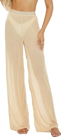 Amazon Wenazao Women S Sexy Perspective Sheer Mesh Pants See Through Bikini Bottom Cover Up