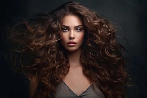 Premium AI Image Beautiful Model Girl With Long Wavy And Shiny Hair Brunette Woman With Curly