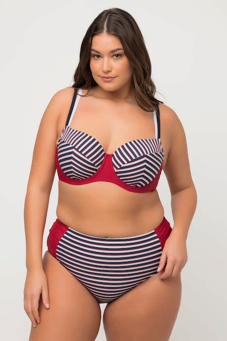 Bikini à armatures et bonnets souples Tissu texturé à rayures rouge Ulla Popken