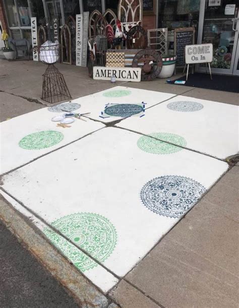 Stenciling Our Shop’s Front Concrete Sidewalk Using Chalk Paint® | The Purple Painted Lady