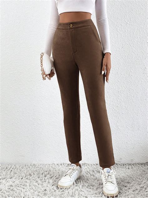 Shein Essnce Pantalones Unicolor Con Bolsillo Oblicuo Crop Moda De