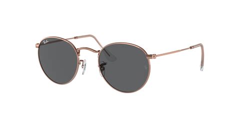 Round Metal Rose Gold Sunglasses In Rose Gold And Dark Grey Rb3447