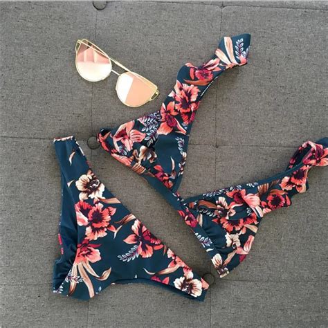 Conjunto De Bikini Con Estampado De Flores Para Mujer Traje De Ba O De Dos Piezas