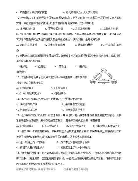 江苏省射阳县第二初级中学2022届九年级上学期第一次月考历史【试卷答案】 教习网试卷下载