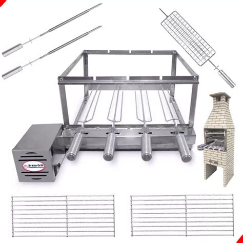 Kit Grill Inox Gira Espetos Especial P Pr Moldadas Cm Cor