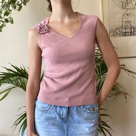 Vintage Dusty Pink Knit Tank With Rose Flower Detail Y2k 90s Aesthetic Clothing Etsy