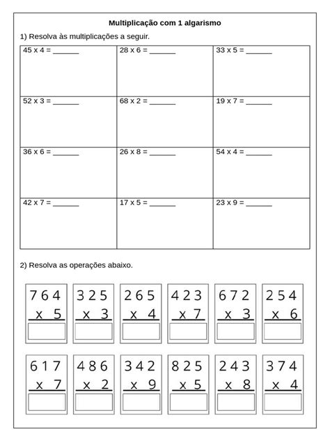 Multiplicação Com 3 Algarismos - Exercícios de Multiplicação com 3 Algarismos | PDF