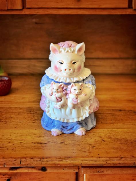 Vintage Pig Cookie Jar Pig With Piglets Cookie Jar Farmhouse Cookie