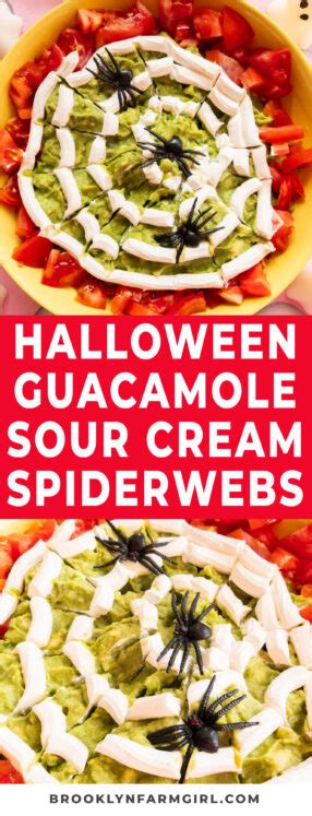 Halloween Guacamole With Sour Cream Spiderwebs Brooklyn Farm Girl