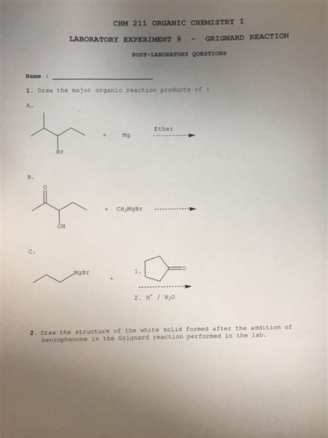 Solved Chm 211 Organic Chemistry I Laboratory Experiment