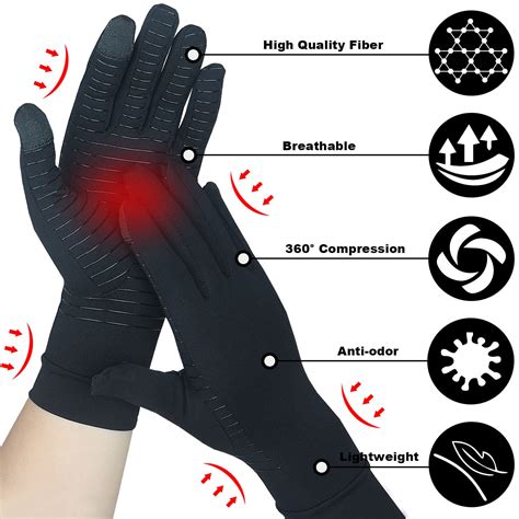 2 Pairs Full Finger Copper Arthritis Gloves with Touchscreen Tip