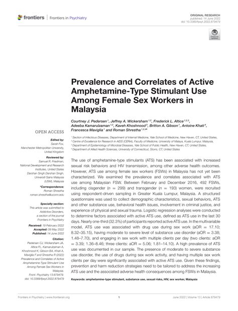 PDF Prevalence And Correlates Of Active Amphetamine Type Stimulant Use Among Female Sex