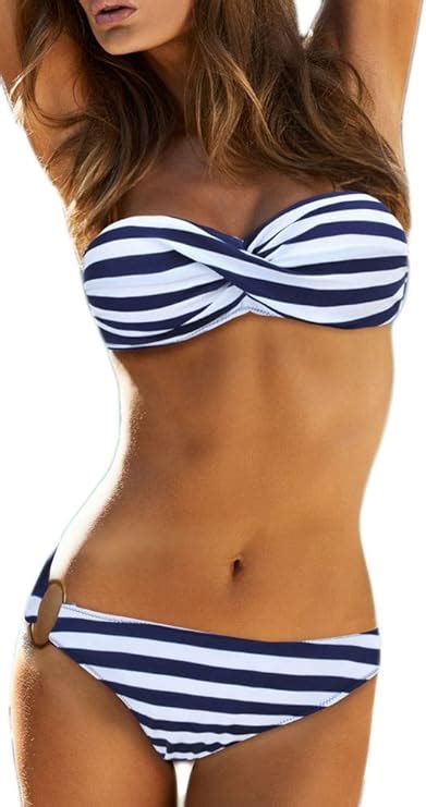 EUDOLAH Damen Bandeau Padded Bikini Set Trägerlosen Badeanzug Push Up Amazon de Bekleidung