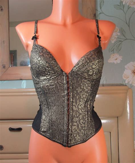 Vintage Sexy Metallic Gold Black Tone Steampunk Goth Bustier Corset B R Suzie S Lingerie