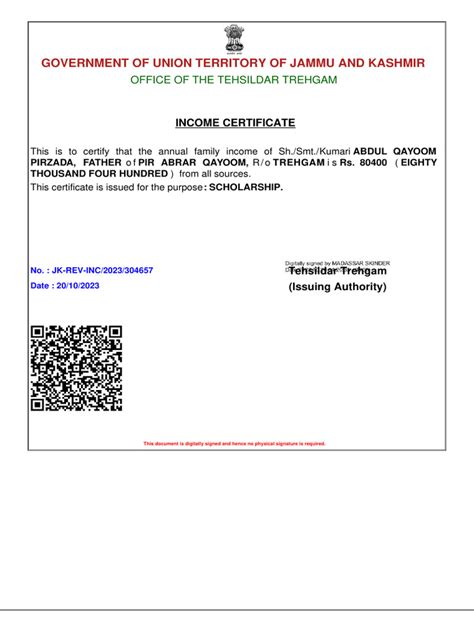 income certificate format jk