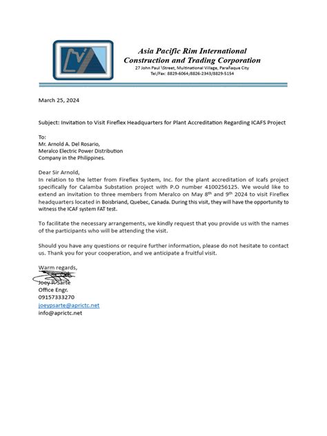 Invitation Letter for FACTORY ACCEPTANCE TEST | PDF
