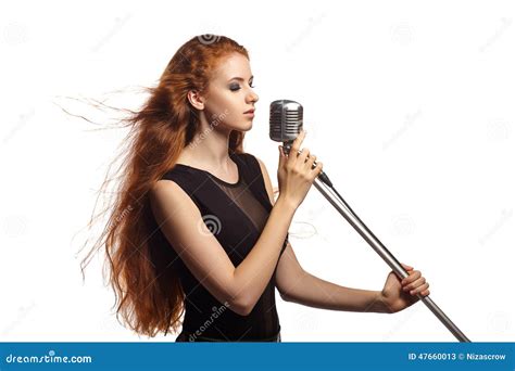 Singing Woman With Retro Microphone Stock Image Image Of Retro