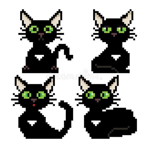 Pixel Black Cat With Green Eyes Stock Vector Illustration Of Point