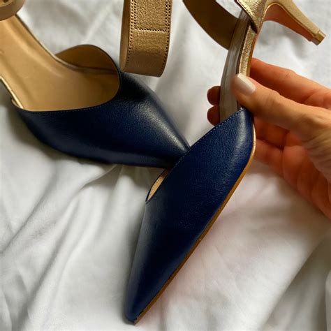 Navy Nude Pointed Toe Kitten Heel Ankle Strap Pumps