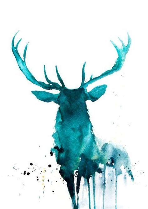 A Watercolor Painting Of A Deer With Large Antlers On It S Back